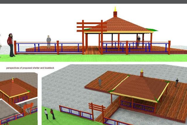 The proposed shelter at boat deck to be built at Peasholm Park. Image from Scarborough Borough Council
