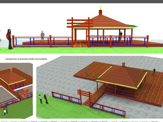 The proposed shelter at boat deck to be built at Peasholm Park. Image from Scarborough Borough Council