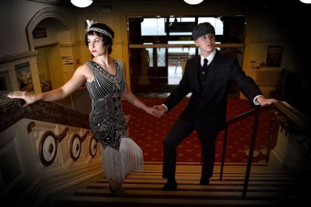 Peaky Blinders comes to The Spa in Scarborough. Anya Read and George Deller on the grand stairs in the Spa. pic Richard ponter