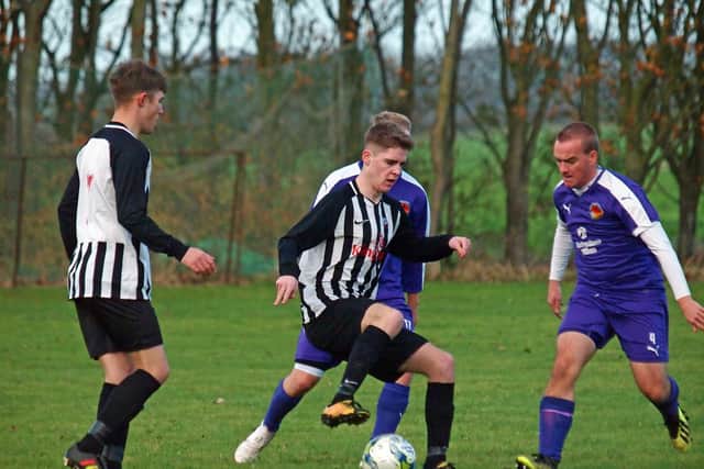 Sherburn on the ball in their 4-2 win at Goalsports. Pictures by Steve Lilly.