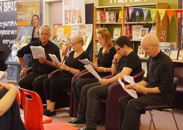 Rehearsals for Money Talks at Scarborough Library on Saturday