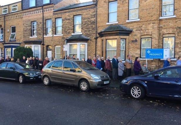 Large queue today for the flu jab, by Caroline Brookes.