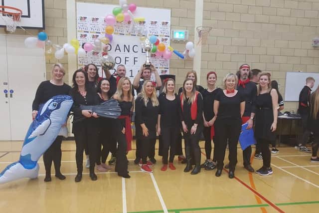 The winning staff team in the Scarborough Sixth Form Dance-Off, raising funds for Children In Need