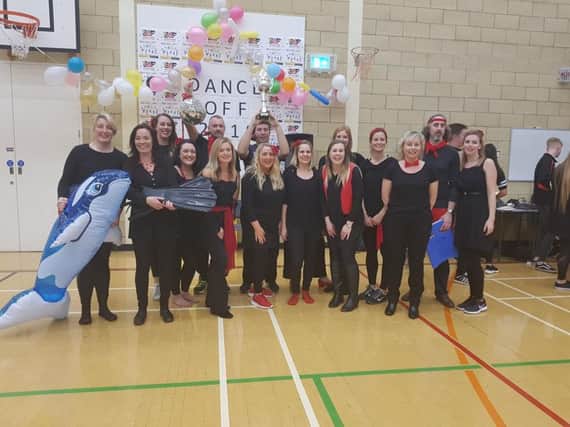 The winning staff team in the Scarborough Sixth Form Dance-Off, raising funds for Children In Need
