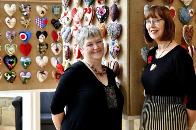 Helen Birmingham and fellow artist Dorothea Newman at the exhibition.
