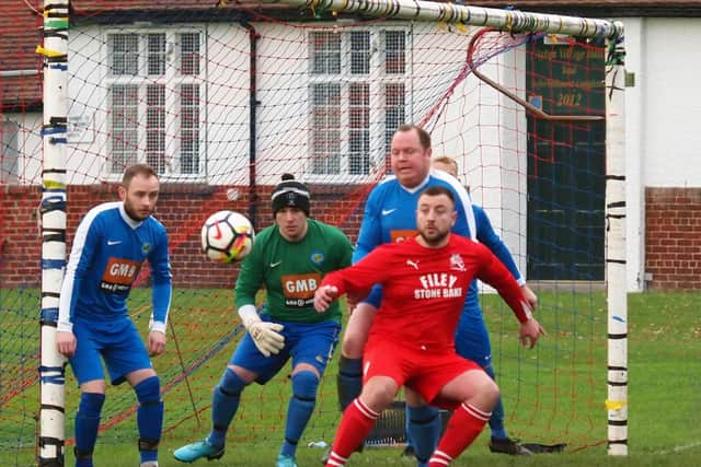 Filey Town attack the Ayton goal in the cup-tie