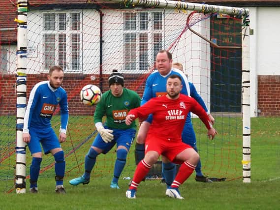 Filey Town attack the Ayton goal in the cup-tie