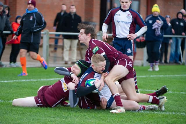 Matty Young goes over for the opening try for Scarborough against Morley