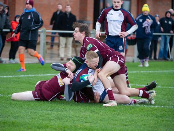 Matty Young goes over for the opening try for Scarborough against Morley