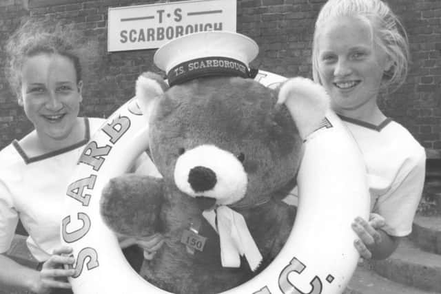 Pictured in September 1994 at the Scarborough Sea Cadets fundraising event with their teddy tombola prize are, left to right, Able Cadet Zoe Roberts, and Cadet Shelley Jarvis.