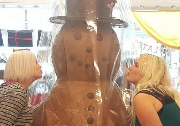 The 7ft snowman created by Crofts Chocolates, that will be raffled off for charity Yorkshire Coast Families.