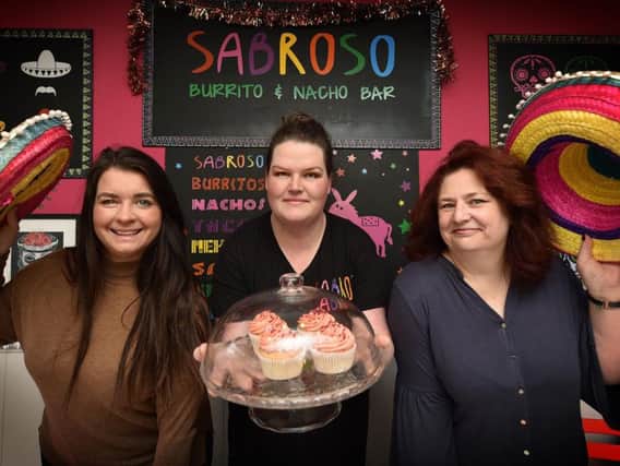 Scarborough love local shopping...Organiser Jennefer Crowther, Sabroso owner Heather Smedley, supporter Joanne Greenwood.