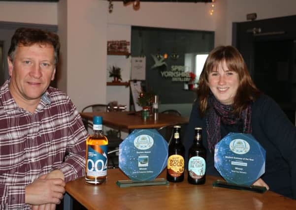 David Thompson from Spirit of Yorkshire and Kate Balchin from Wold Top Brewery with their Scarborough Business awards.