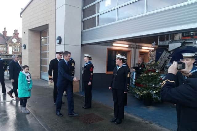 Defence Secretary Gavin Williamson meets Scarborough sea cadets at the Lifeboat House today.