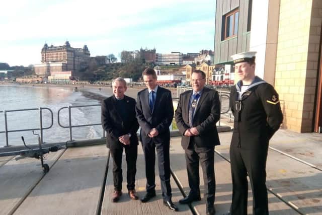 Defence secretary Gavin Williamson (second left) in Scarborough this morning
