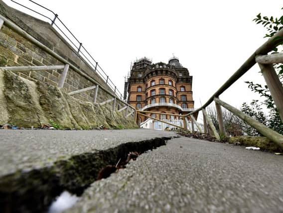 Scarborough Borough Council have closed the public footpath to the town's Grand Hotel after large cracks began to appear in the pavement.