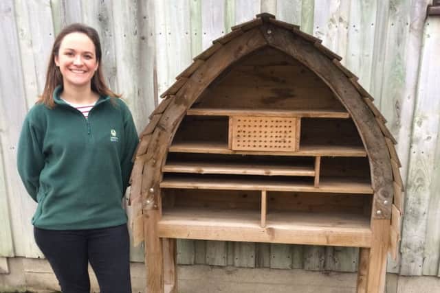 Angela Collier from Duncombe Sawmill with the bug hotel on offer to schools as part of the competition.