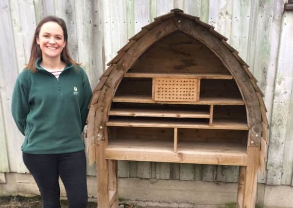 Angela Collier from Duncombe Sawmill with the bug hotel on offer to schools as part of the competition.