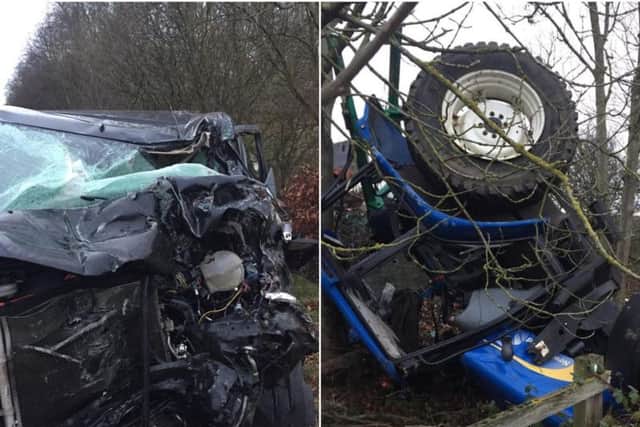 A minibus and a tractor were involved in a collision on the A19. Pictures: @OscarRomeo1268