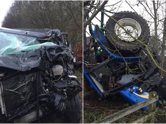 A minibus and a tractor were involved in a collision on the A19. Pictures: @OscarRomeo1268