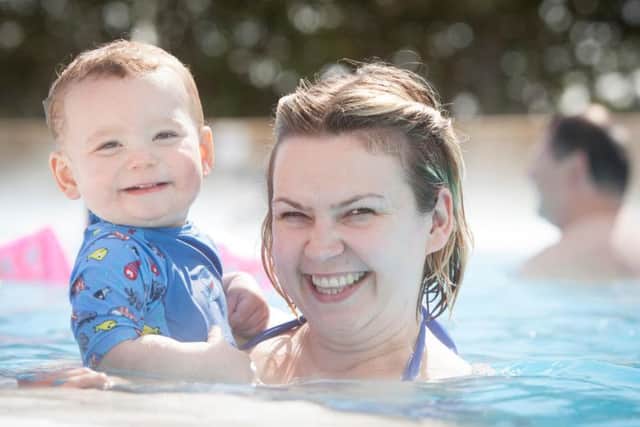 Hayley and Sonny McCarthy enjoy some family time at Alpamare on the opening weekend