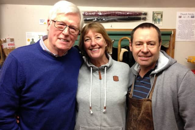 TV presenter John Craven is pictured with Keith and Jacky Pickering.