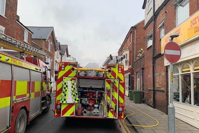 Firemen are dealing with a small fire at a Scarborough property.