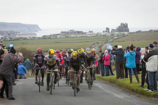 Cyclists make their way through the outskirts of Whitby. Tour de Yorkshire - stage three, Sunday 1st May 2016. Picture: Scott Wicking.