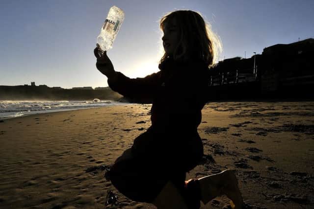 Scarborough marine litter . Clean beaches campaign .Discovering plastic on the beach. North Bay Scarborough . pic Richard Ponter 175660f