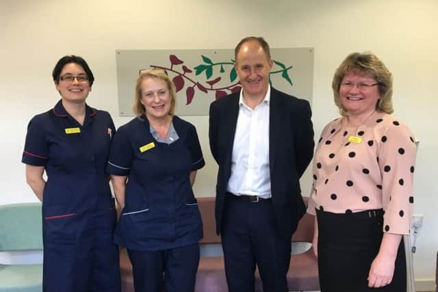 Sara Collier-Heald, matron maternity and gynaecology; Beverley Shelley, midwife; Kevin Hollinrake MP, and Liz Ross, head of midwifery.