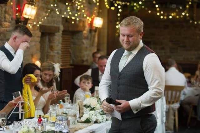 The moment at Scott and Sarah's wedding when Matt announced he would be running the London Marathon for Oakley