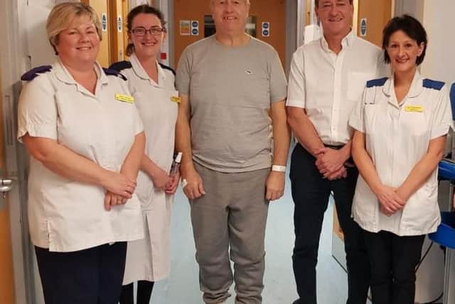 Staff from Bridlington Hospital with hip replacement patient Kevan Jackson.