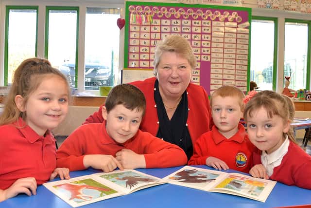 Mrs Croser is pictured with Filey Church of England Nursery and Infants Academy pupils, from left, Gracie-Beau Kennedy, 7; Ryan Sanderson, 7; James Deauville, 6; and Ida Watts, 5.