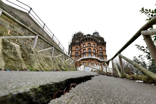 Scarborough Borough Council closed the public footpath to the town's Grand Hotel after large cracks began to appear in the pavement.Picture by Richard Ponter