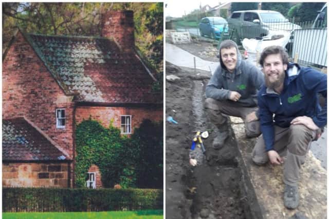 Ben Barnard and Ben Culley of contractors Mossy Rock of Stokesley uncover the
foundation stones