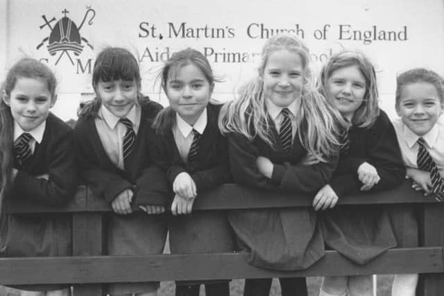 Pictured in 1993 are St Martin's C of E School pupils whose fundraising efforts collected 435 for the Blue Peter Appeal - from left, Laura Alexander, Sophie Bashall, Jill Adamson, Elizabeth Greenwood, Laura McGill, and Katy Swailes.