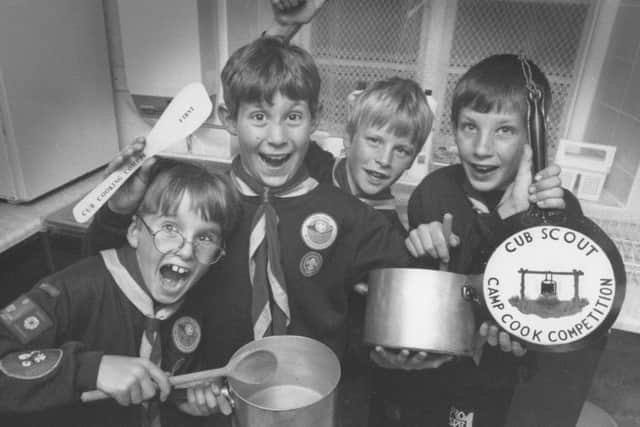 Young masterchefs from the 1st Filey Cub Scouts who won the frying pan trophy and wooden spoon district camp cooking competition in October, 1996, are shown from left, Philip Collins, Jamie Haxby, Matthew Wilkins, and Mark Womersley.