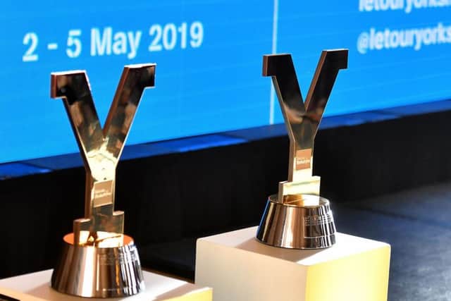 Picture by Simon Wilkinson/SWpix.com 07/12/2018 - cycling 2019 Tour de Yorkshire Route Presentation, Leeds Civic Hall.
- Tour de Yorkshire trophies for Men and Women's races - trophy