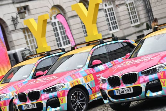 Picture by Simon Wilkinson/SWpix.com 07/12/2018 - cycling 2019 Tour de Yorkshire Route Presentation, Leeds Civic Hall.
- - Branding cars BMW