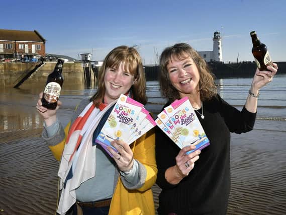 Brewery manager of Wold Top Brewery Kate Balchin with Books by the Beach director Heather French