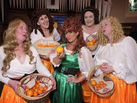 Rebecca Kelly Evans as Nell, with the Orange Girls Anita Hill, Kathryn Mundey, Louise Stanway and Sylvia Terry