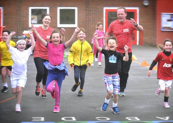 Newby and Scalby School Head Chris Knowles, pictured here at a Sport Relief fundraiser racing the pupils. 
pic Richard Ponter 161116a