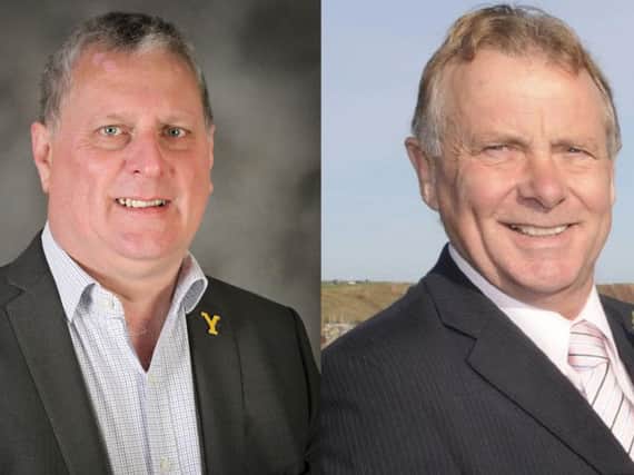 Outgoing chief executive Jim Dillon (left) and Council leader Cllr Derek Bastiman