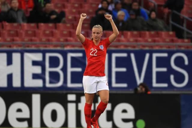 Mead celebrates her goal in the 3-0 win over Japan. Picture: Getty Images.