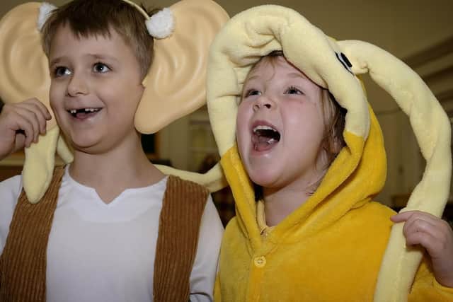 World Book Day at Gladstone Road School. Aiden and Lorna have fun..