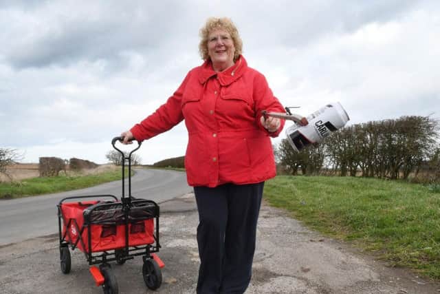 Lisa Crosier is able to continue with her litter picking around Bempton, thanks to local builder Craig Ramsden, who has bought her a new trolley.