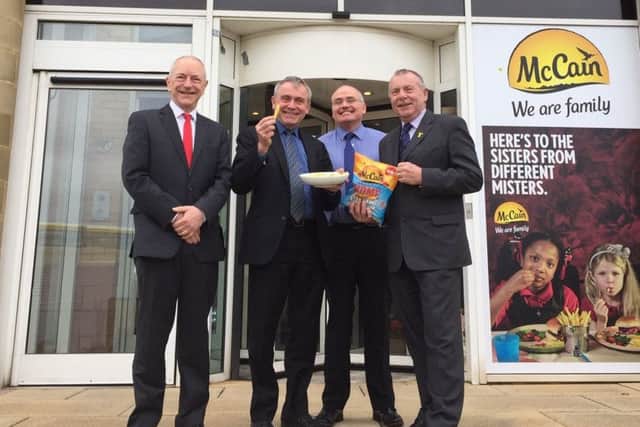 MP Robert Goodwill visits McCain in his first engagement as Farming Minister. From left: McCain Manufacturing Director, Alan Bridges, Robert Goodwill, McCain Supply Chain Director, Ross Hunter and Leader of Scarborough Borough Council, Derek Bastiman.