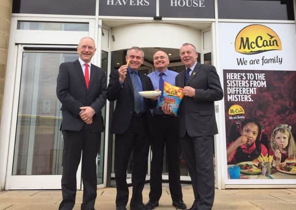 MP Robert Goodwill visits McCain in his first engagement as Farming Minister. From left: McCain Manufacturing Director, Alan Bridges, Robert Goodwill, McCain Supply Chain Director, Ross Hunter and Leader of Scarborough Borough Council, Derek Bastiman.
