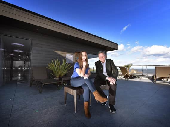 Operations Manager Vicki Jones with Alpamare Director Stefan Anselm.