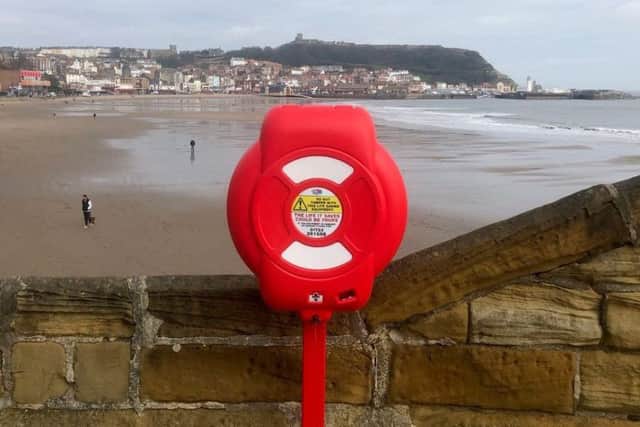 One of the emergency lifebuoys along Scarboroughs South Bay seafront.